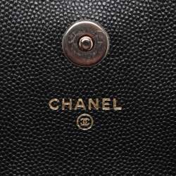 Pre Owned Chanel Black Quilted Caviar Leather Crystal CC Phone Holder