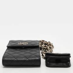 Pre Owned Chanel Black Quilted Caviar Leather Crystal CC Phone Holder