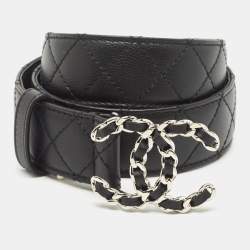 Pre Owned Chanel Black Quilted Leather CC Chain Buckle Belt 85CM