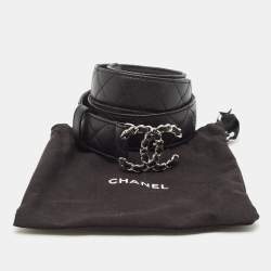 Pre Owned Chanel Black Quilted Leather CC Chain Buckle Belt 85CM