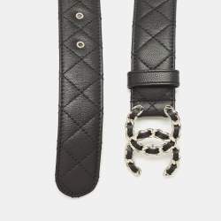 Pre Owned Chanel Black Quilted Leather CC Chain Buckle Belt 85CM