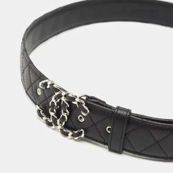 Pre Owned Chanel Black Quilted Leather CC Chain Buckle Belt 85CM