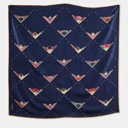 Chanel Navy Blue CC Geometric Print Silk Scarf