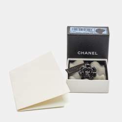 Chanel CC Camellia Enamel Crystals Gunmetal Tone Ring Size 54