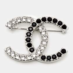 Chanel CC Crystals Silver Tone Brooch