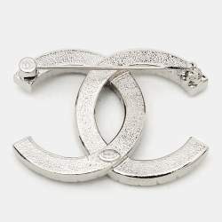 Chanel CC Crystals Silver Tone Brooch