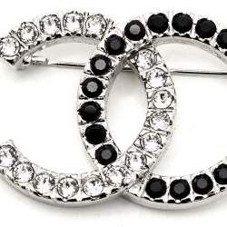 Chanel CC Crystals Silver Tone Brooch