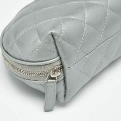 Pre Owned Chanel Silver Quilted Leather Reissue Cosmetic Pouch