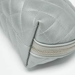Pre Owned Chanel Silver Quilted Leather Reissue Cosmetic Pouch