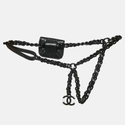 Pre Owned Chanel Black Caviar Quilted Leather Airpods Pro Belt Case