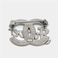 Pre Owned Chanel  CC Forever Crystals Gunmetal Tone Brooch