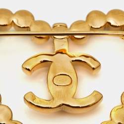 Pre Owned Chanel CC Heart Crystals Gold Tone Brooch