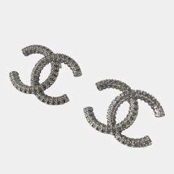 Pre Owned Chanel CC Silver crystal embellished large earring
