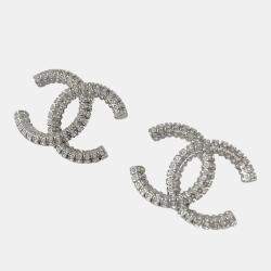 Pre Owned Chanel CC Silver crystal embellished large earring