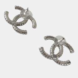 Pre Owned Chanel CC Silver crystal embellished large earring