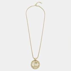 Pre Owned Chanel CC Crystals Gold Tone Necklace