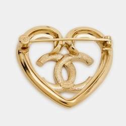 مملوكة مسبقًا Chanel Heart Crystals Gold Tone Brooch