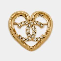 مملوكة مسبقًا Chanel Heart Crystals Gold Tone Brooch