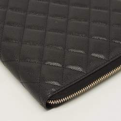 Pre Owned Chanel Zip Around Agenda Cover Black Quilted Caviar Leather