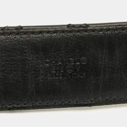 مملوكة مسبقًا حزام شانيل سلسلة سي سي مشبك 85 سم جلد مبطن أسود