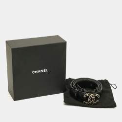 مملوكة مسبقًا حزام شانيل سلسلة سي سي مشبك 85 سم جلد مبطن أسود