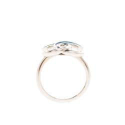 Pre Owned Chanel CC Blue Enamel Silver Tone Ring Size 52