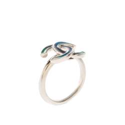Pre Owned Chanel CC Blue Enamel Silver Tone Ring Size 52
