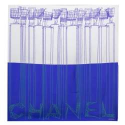 Pre Owned وشاح شانيل مربع حرير طباعة غرافيك كتل لونية بنفسجي