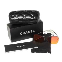 Pre Owned Chanel Red/Gold Acetate 4218 Quilted Rimless Mirror Aviator Sunglasses
