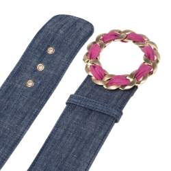 Pre Owned حزام شانيل أزرق بسلسلة وأبزيم دنيم 80 سم