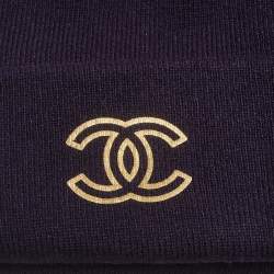 Pre Owned Chanel Purple Metallic CC Printed Cashmere Beanie