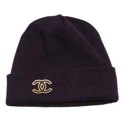 Pre Owned Chanel Purple Metallic CC Printed Cashmere Beanie