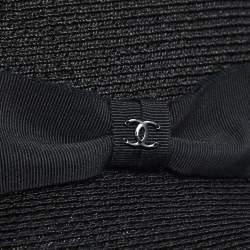 مملوكة مسبقًا Chanel Black Logo Bow Detail Abaca Fedora Hat