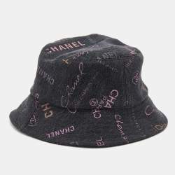 Chanel Black Denim Logo Print Cloche Bucket Hat M Chanel