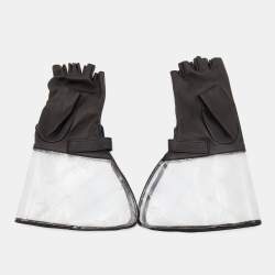 Chanel Brown Leather & Flared PU Fingerless Gloves