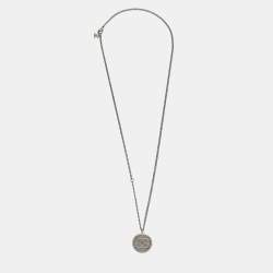 Pre Owned Chanel CC Gunmetal Tone Pendant Necklace
