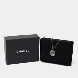 Pre Owned Chanel CC Gunmetal Tone Pendant Necklace