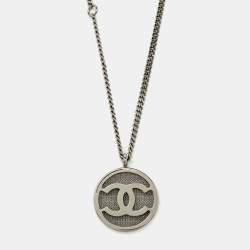 Pre Owned Chanel CC Gunmetal Tone Pendant Necklace