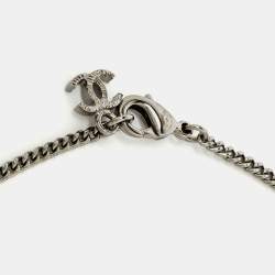 Pre Owned Chanel CC Gunmetal Tone Pendant Necklace
