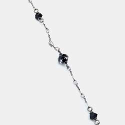 Pre Owned Chanel Crystal Flower & CC Gunmetal Tone Chain Necklace