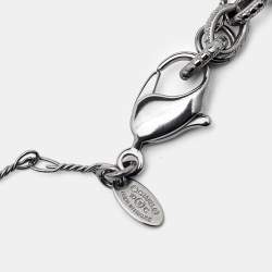Pre Owned Chanel Crystal Flower & CC Gunmetal Tone Chain Necklace