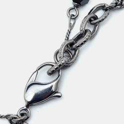 Pre Owned Chanel Crystal Flower & CC Gunmetal Tone Chain Necklace