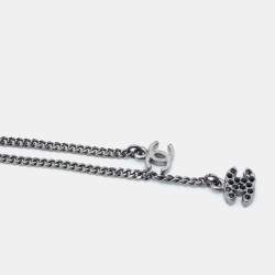 Pre Owned Chanel Crystal Flower & CC Gunmetal Tone Chain Necklace