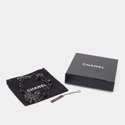 Pre Owned Chanel Crystal Flower & CC Gunmetal Tone Chain Necklace