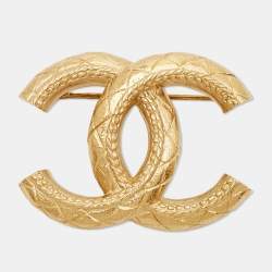 BNIB Authentic CHANEL Gold-Tone Metal CC Logo Brooch with Crystals
