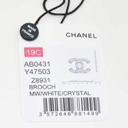 Pre Owned Chanel CC Crystal Leather Silver Tone Brooch