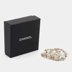 Pre Owned Chanel  CC Faux Pearl Crystal Gold Tone Brooch
