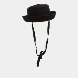 Pre Owned Chanel Black Rabbit Felt Bucket Hat M