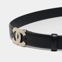 Chanel Black Leather CC Embellished Buckle Belt 90 CM