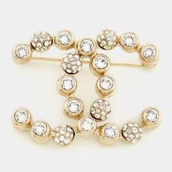 Chanel CC Crystals Gold Tone Brooch
